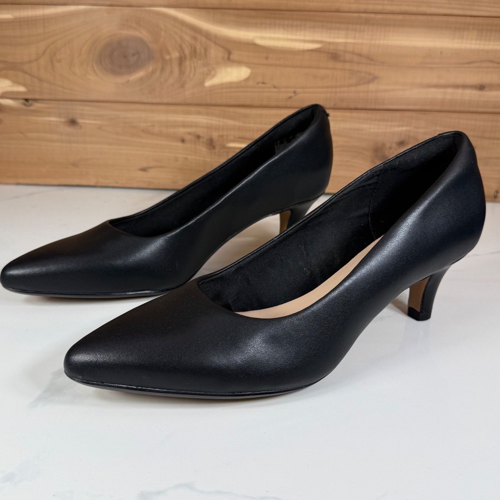 Clarks Collection Linvale Jerica Black Leather Kitten Heel Pumps Womens 8.5W